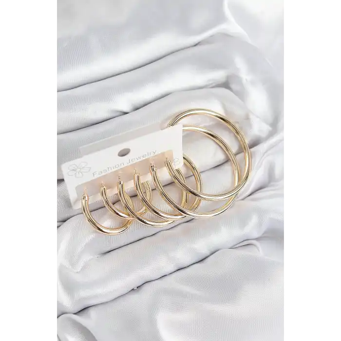 Pirinç Halka Model Gold Renk Kadın Set Küpe