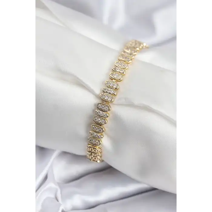 Pirinç VIP Seri Gold Renk Oval Sıralı Kadın Bileklik