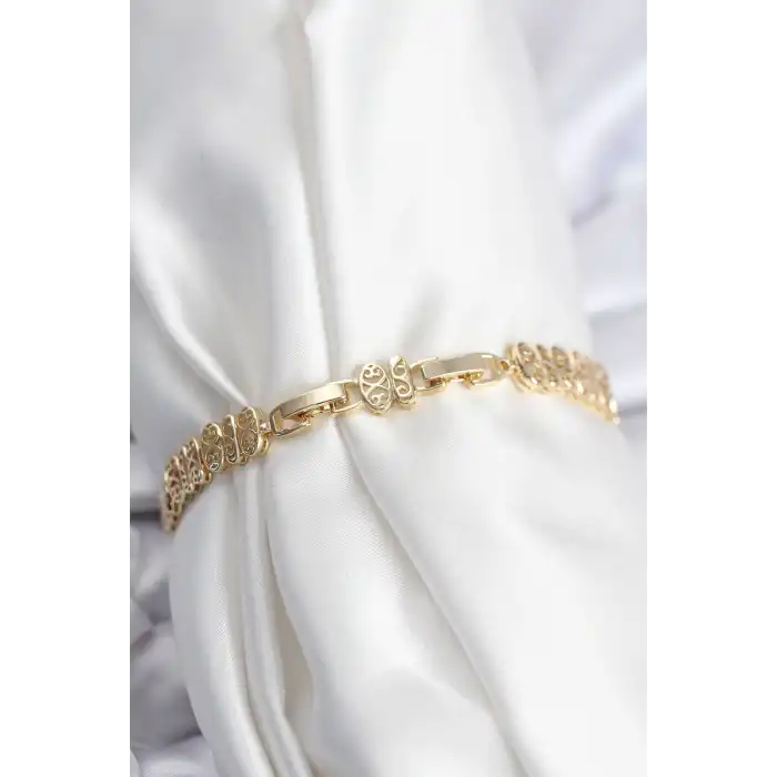 Pirinç VIP Seri Gold Renk Oval Sıralı Kadın Bileklik