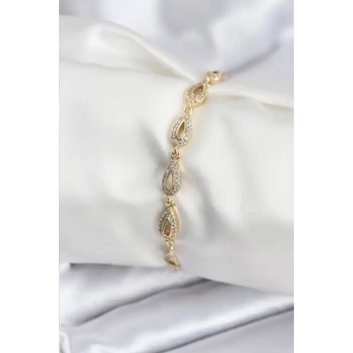 Pirinç VIP Seri Gold Renk Sıralı Damla Model Kadın Bileklik