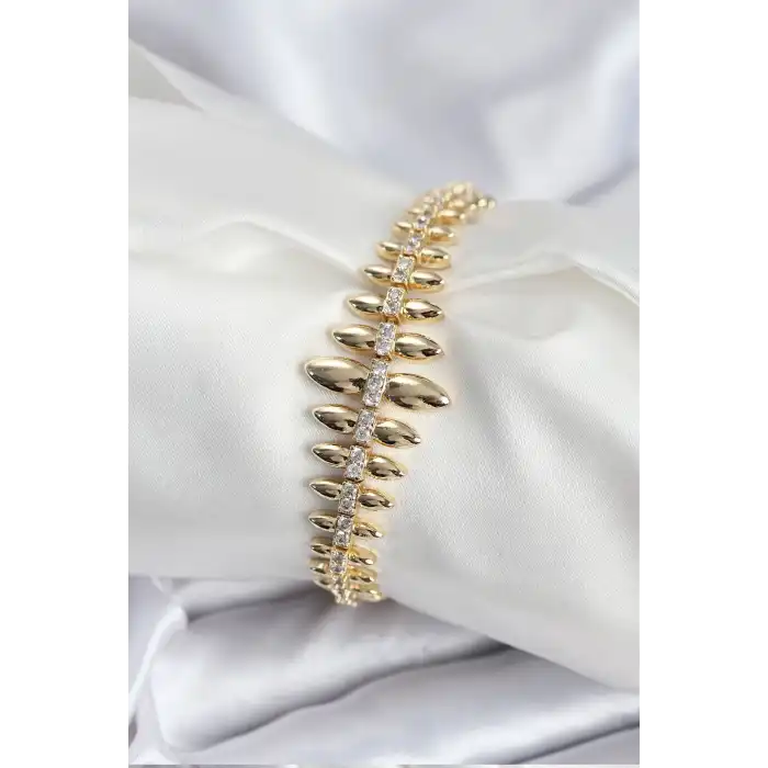 Pirinç VIP Seri Gold Renk Sıralı Damla Model Kadın Bileklik