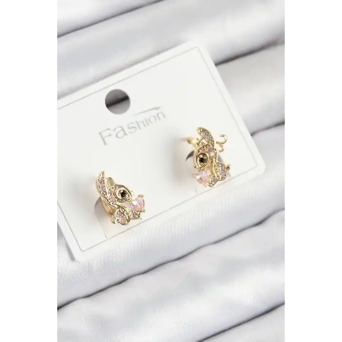 Pirinç Zirkon Taşlı Ceylan Model Gold Renk Çocuk Küpe
