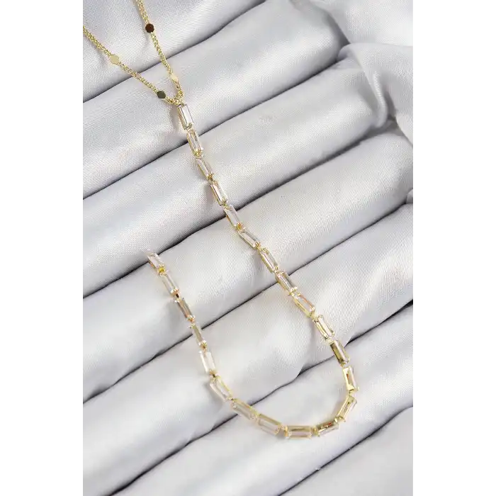 Pirinç Zirkon Taşlı Model Gold Renk Y Kolye