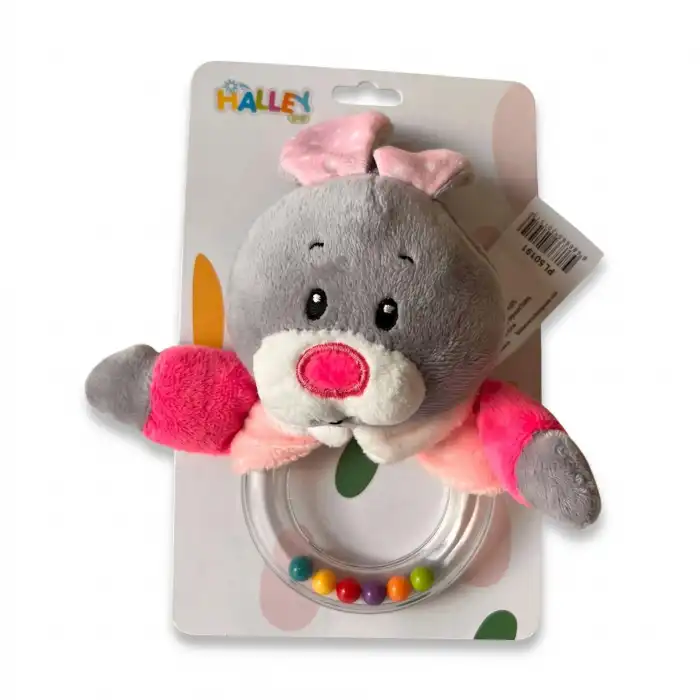 Peluş El Çıngırağı 15 cm Şeffaf Halka Bebek Aktivite ve Gelişim Oyuncağı BX-316459