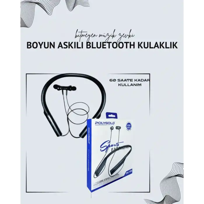 Polygold PG-100 Boyun Askılı Kablosuz Kulaklık – 200 Saat Bekleme Süresi, Stereo Ses, Mikrofonlu
