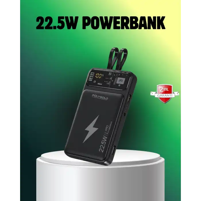 Powerbank Dahili Ekranlı 10000 mAh Çift Kablolu