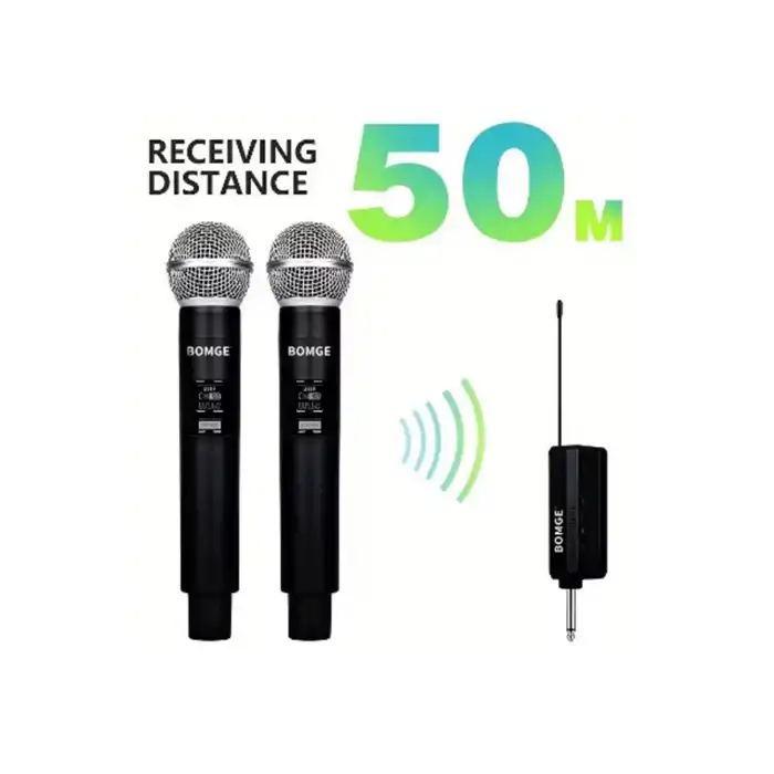 Profesyonel Çiftli Kablosuz Mikrofon Seti Karaoke Şarj Edilebilir 50 Metre Mesafe
