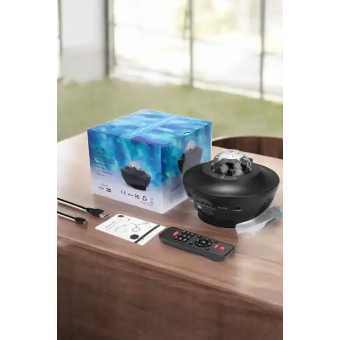 Projektör Yıldız Gece Lambası Disko Topu Bluetooth Bağlantılı Taşınabilir Şarjlı