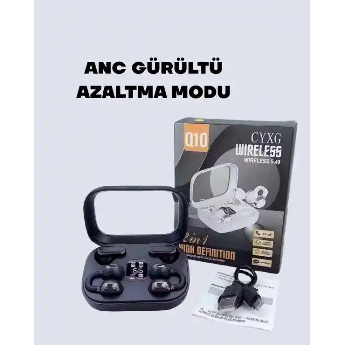 Q10 Dokunmatik Bluetooth Kulaklık – 6 Saat Müzik, Çift Dil, Hızlı Şarj
