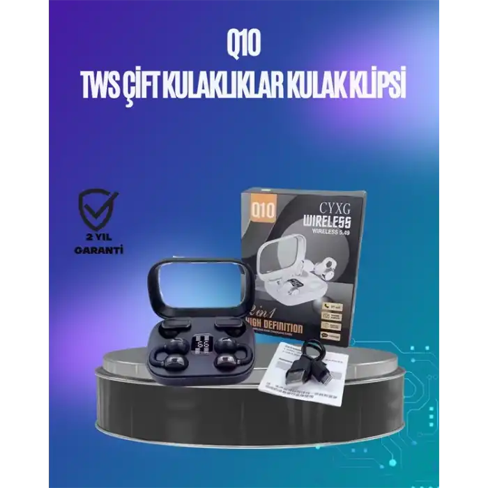 Q10 True Wireless Stereo Kulaklık – Ergonomik Tasarım, 10m Menzil, Type-c