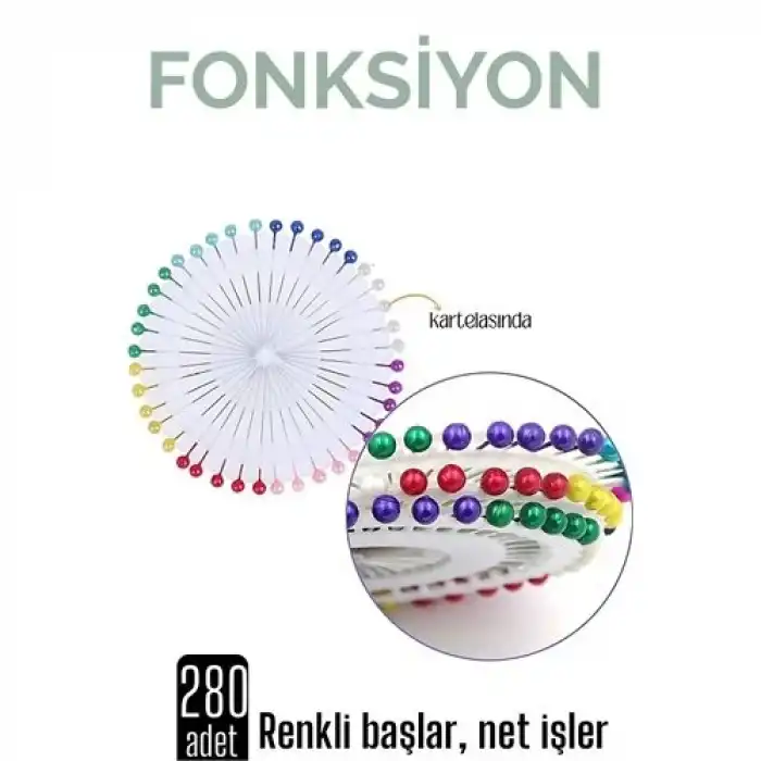 Renkli Başlı Toplu İğne 280 Adet