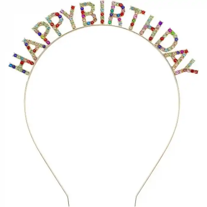 Renkli Kristal Taşlı Lüks Happy Birthday Taçı