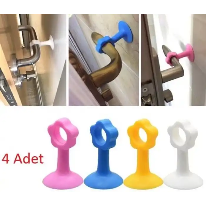 Renkli Vantuzlu Geçmeli Kapı Kolu Stoper 4lü Set