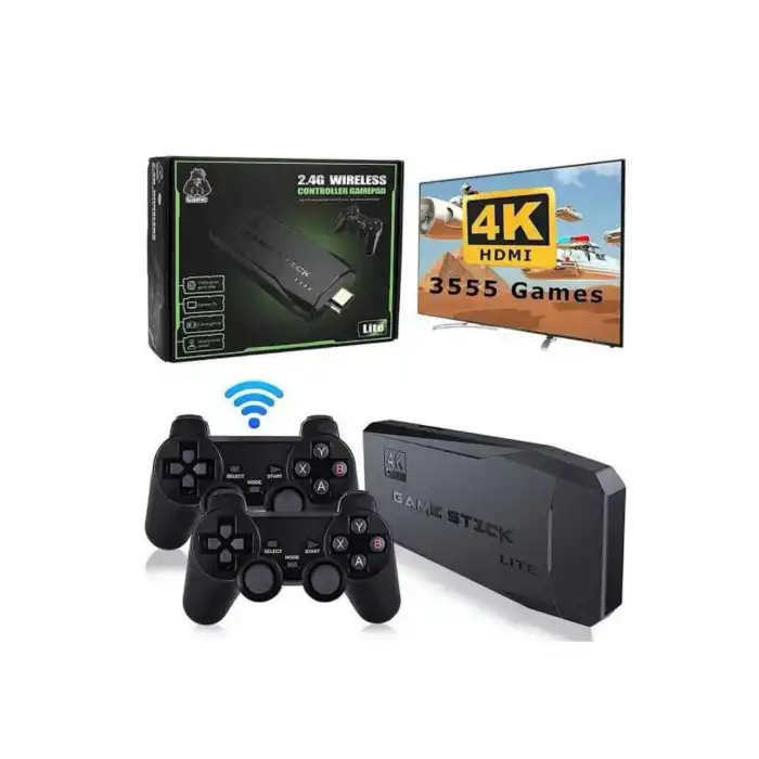 Retro Oyunlar 4k Game Stick 2.4g Kablosuz Çift Kol 3500 Oyun Atari