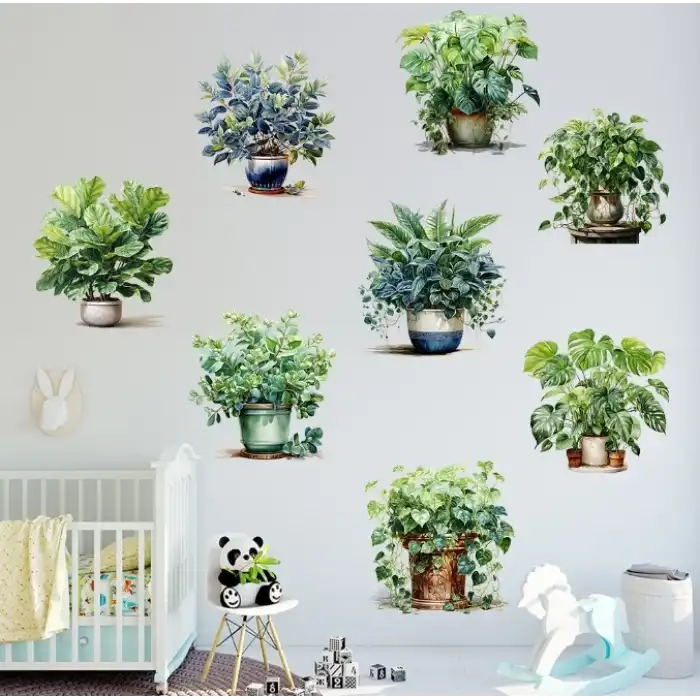 Saksılı Çiçek Tasarımlı 8li Sticker Bx40