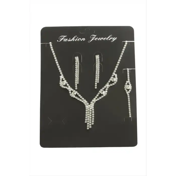 Sallantılı Taşlı Set Kolye