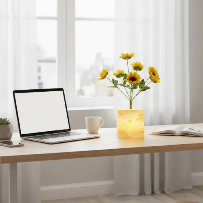Sarı Saksılı LED Yapay Çiçek