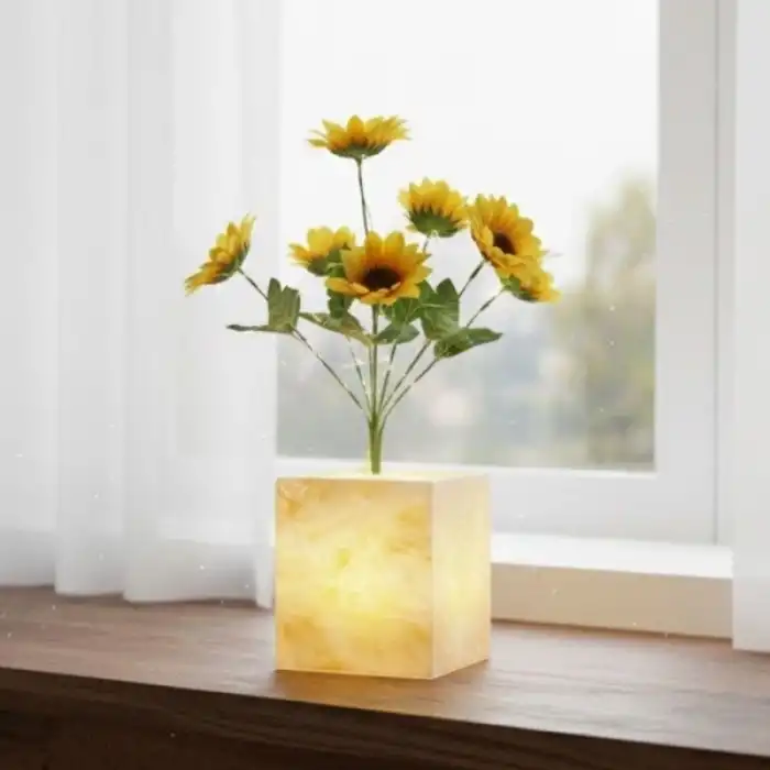 Sarı Saksılı LED Yapay Çiçek