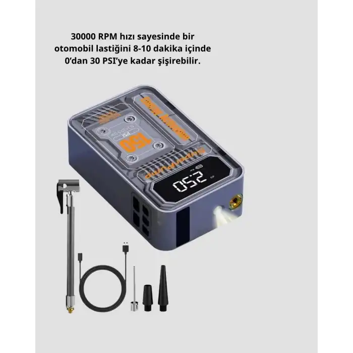 Şarjlı Kablosuz Hava Pompası – 150 Psı Basınç, Led Ekran Ve 6000mah Batarya