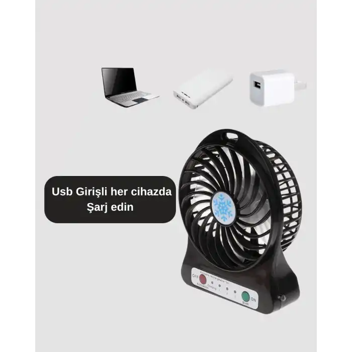 Şarjlı Usb Fan – Masaüstü Mini Vantilatör, Taşınabilir, Işıklı, 3 Kademeli, Sessiz