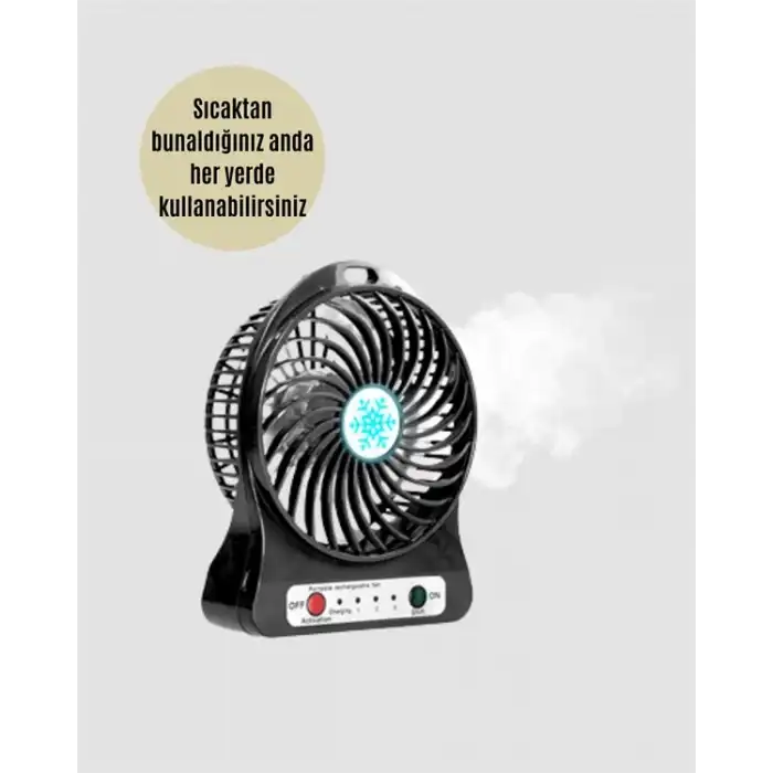 Şarjlı Usb Fan – Masaüstü Mini Vantilatör, Taşınabilir, Işıklı, 3 Kademeli, Sessiz