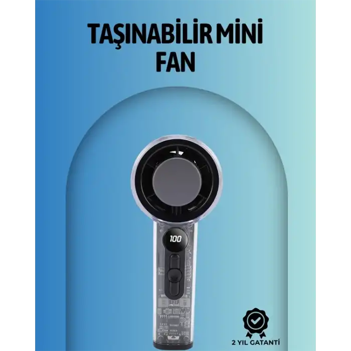 Şeffaf Kasa El Fanı | 5v 2a | 100 Kademeli Hava Akışı | Type-c Girişli