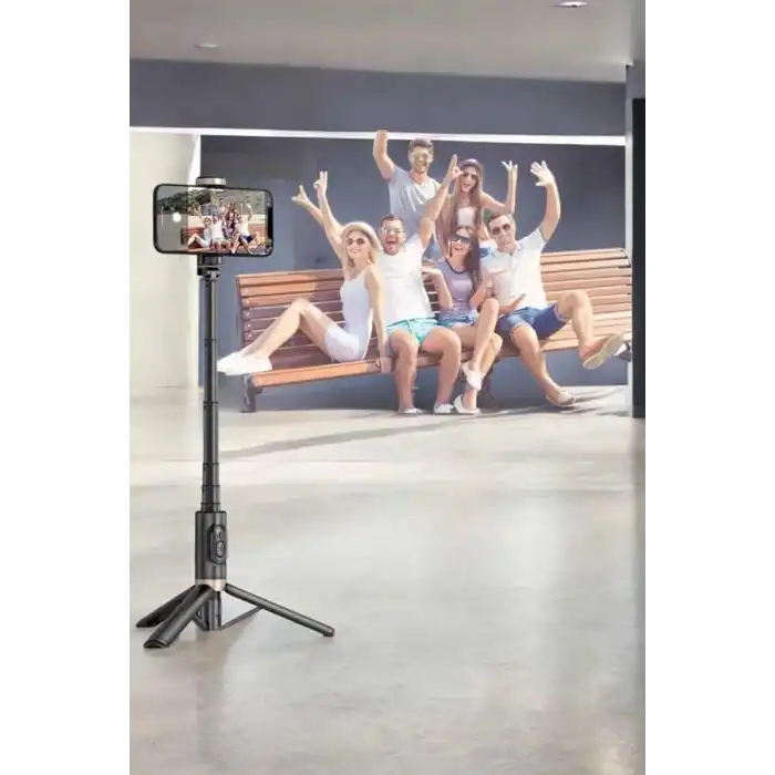 Selfie Çubuğu Tripod Kumandalı Telefon Tutucu Siyah