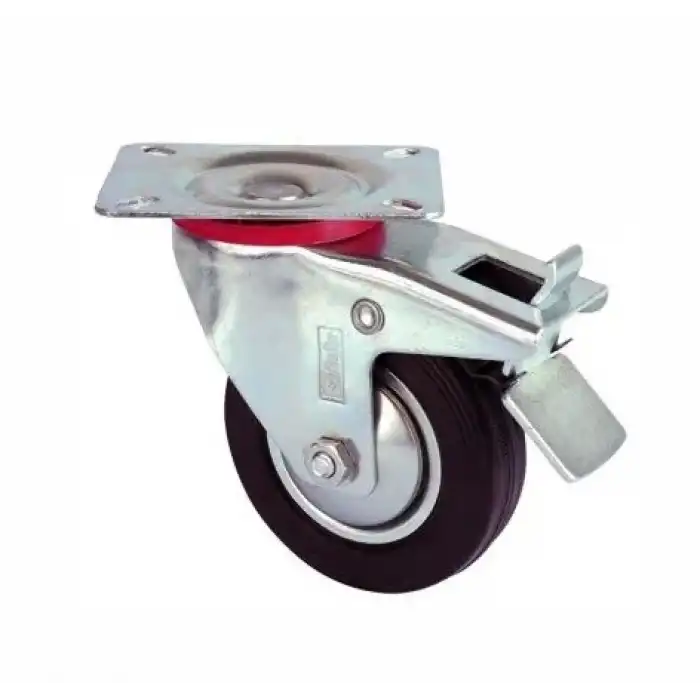 Servis Tekeri - Tablalı Frenli Siyah Döner - Çap 80 Mm