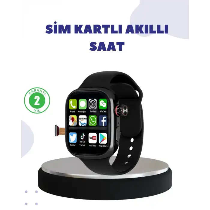 Sesli Arama Özellikli Sım Kartlı Siyah Akıllı Saat