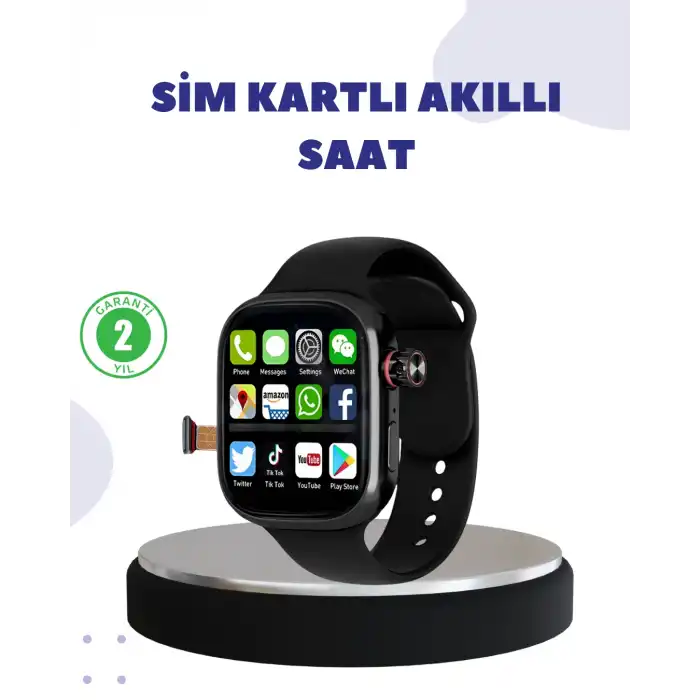 Sesli Arama Özellikli SIM Kartlı Siyah Akıllı Saat