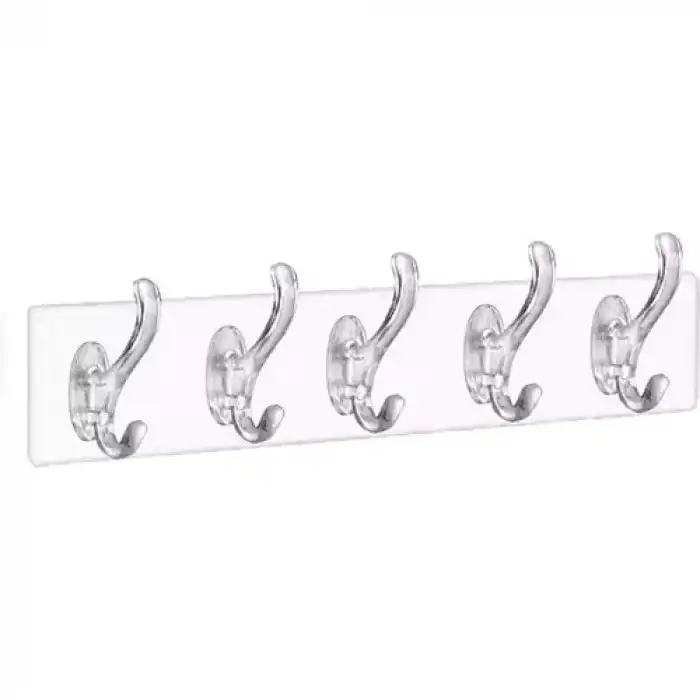 Silikon 5 Kollu Şeffaf Yapışkan Askı Bx40