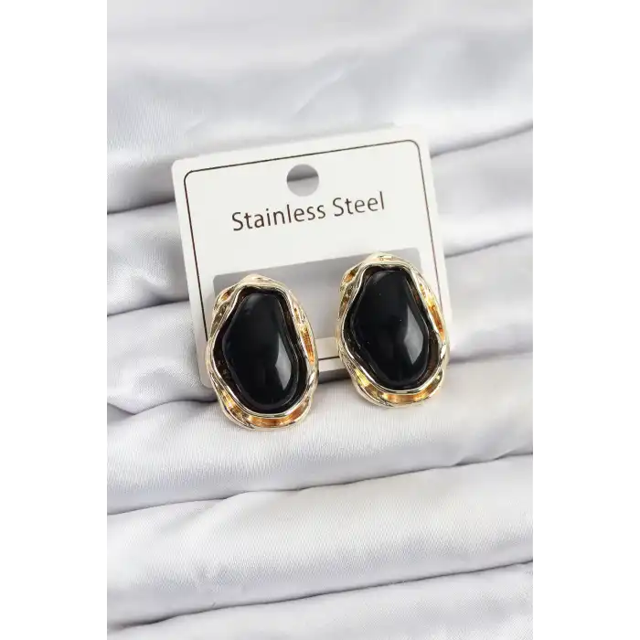 Siyah Damla Model Pirinç Vintage Kadın Küpe