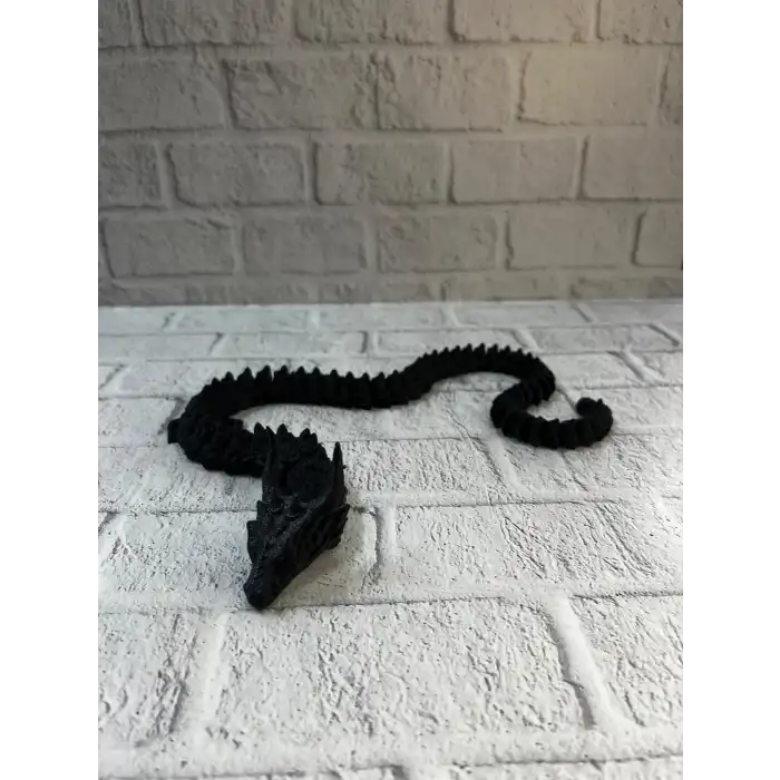 Siyah Hareketli Ejderha Figürü Esnek Gövdeli Dekoratif Tasarım 60 Cm