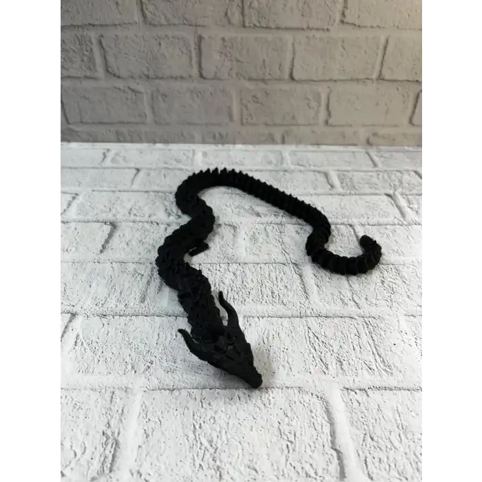 Siyah Hareketli Ejderha Figürü Esnek Gövdeli Dekoratif Tasarım 60 Cm