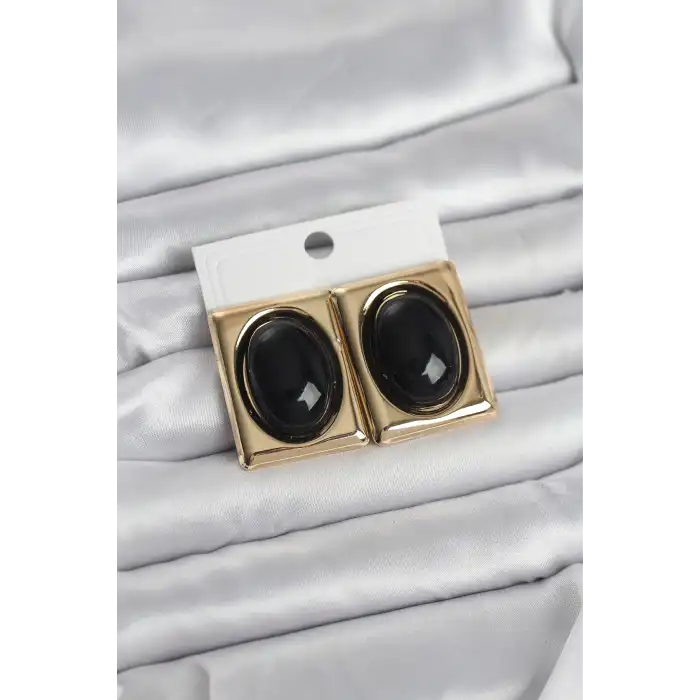 Siyah Kare Model Vintage Gold Renk Kadın Küpe