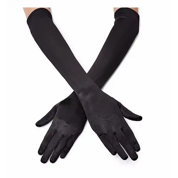 Siyah Renk Dirseğe Kadar Uzun Kumaş Eldiven 40 Cm Bx40