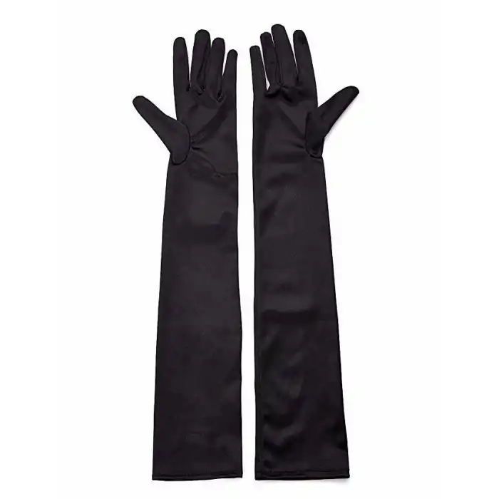 Siyah Renk Dirseğe Kadar Uzun Kumaş Eldiven 40 Cm Bx40