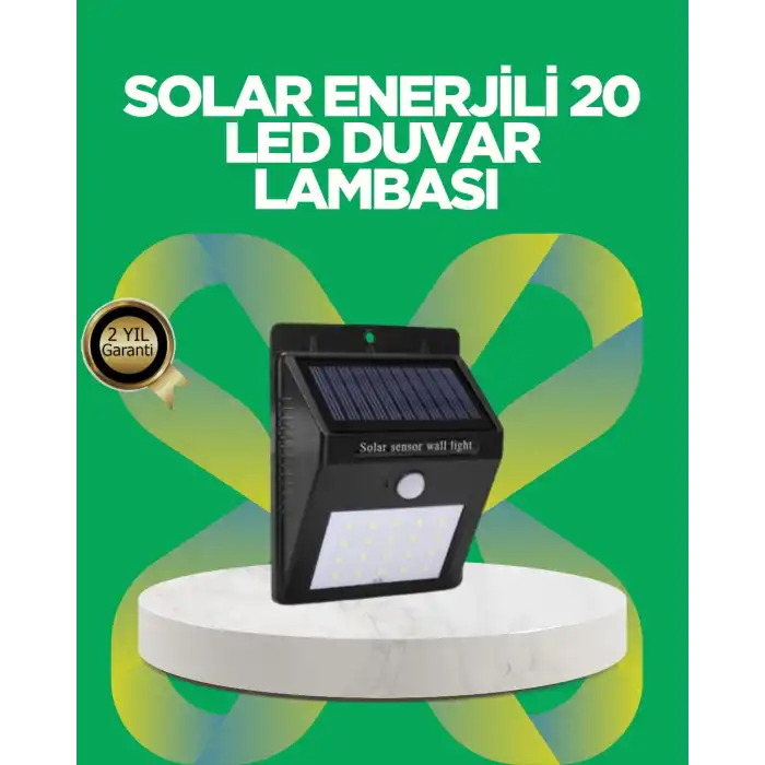 Solar Enerjili 20 LED Hareket Sensörlü Duvar Lambası