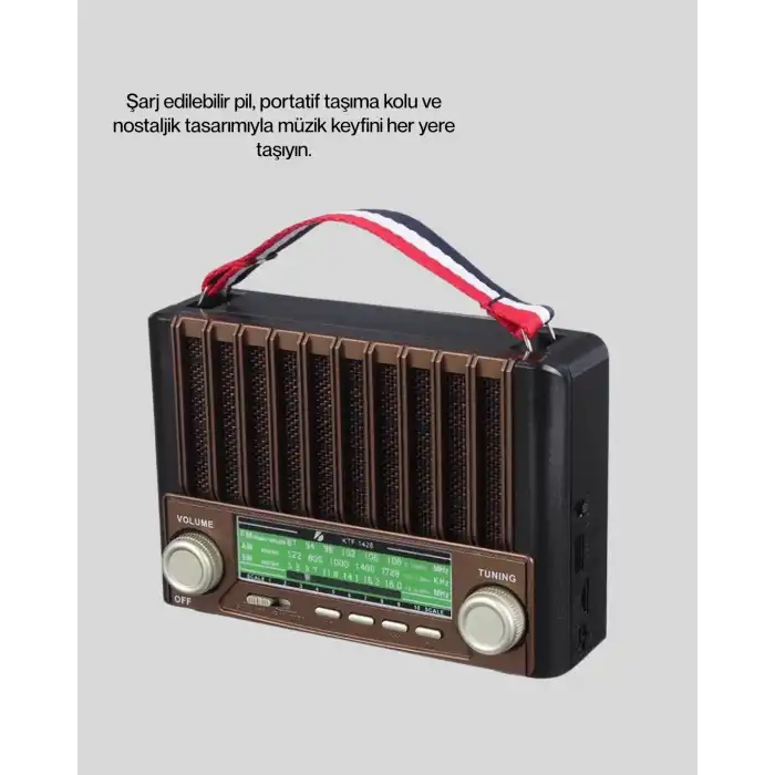 Solar Şarjlı Taşınabilir Radyo Bluetooth Hoparlör Usb Sd Destekli