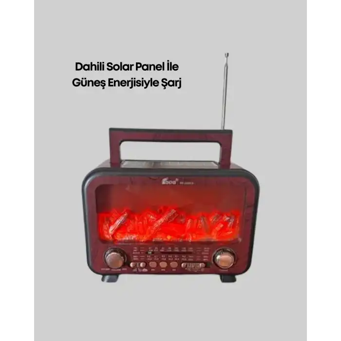 Şömine Alev Işıklı Solar Bluetooth Hoparlör – 7w Güçlü Ses, Fm Radyo