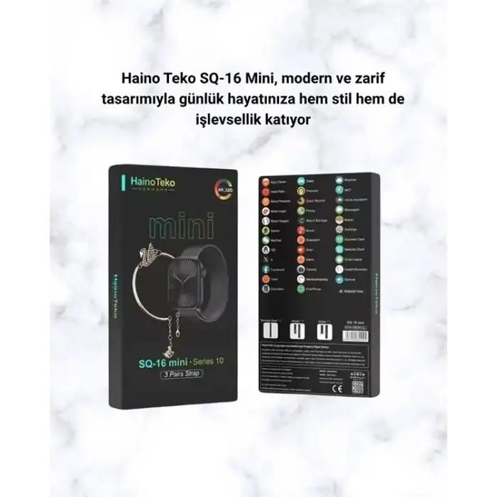 SQ-16 Mini Series 10 Akıllı Saat | Şık Ve Hafif Tasarım, 3 Kordon Seçeneği