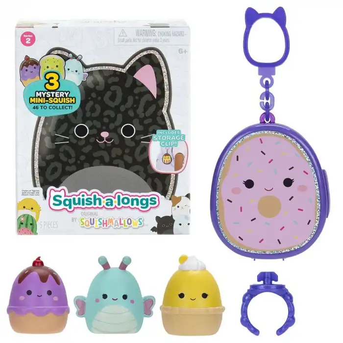 SQ AL0075 Squish-a-longs 3 Figür + Yüzük Çantalı Sürpriz Paket 24lü Display