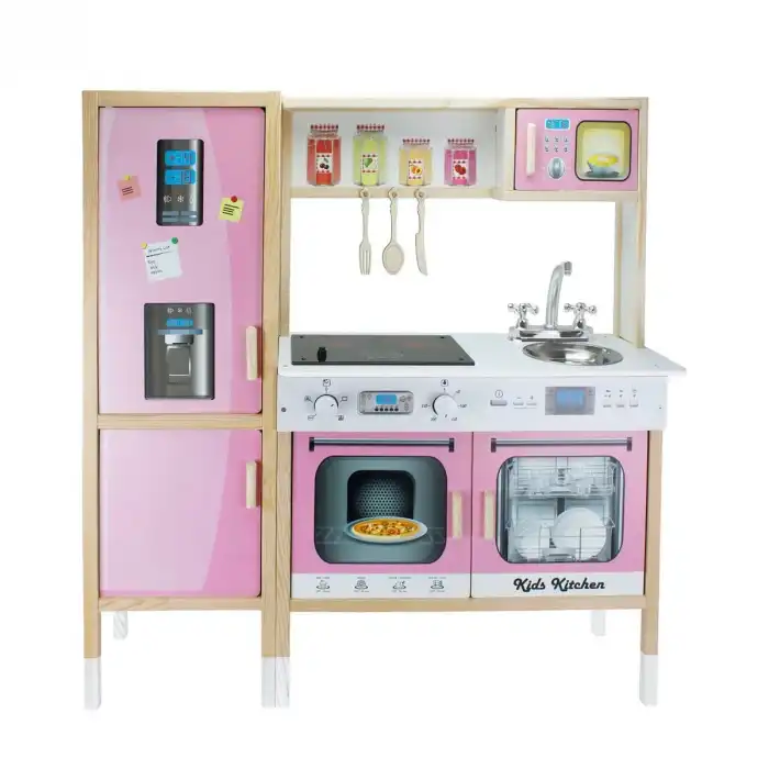 T1013 Ahşap Buzdolaplı Mutfak Pembe