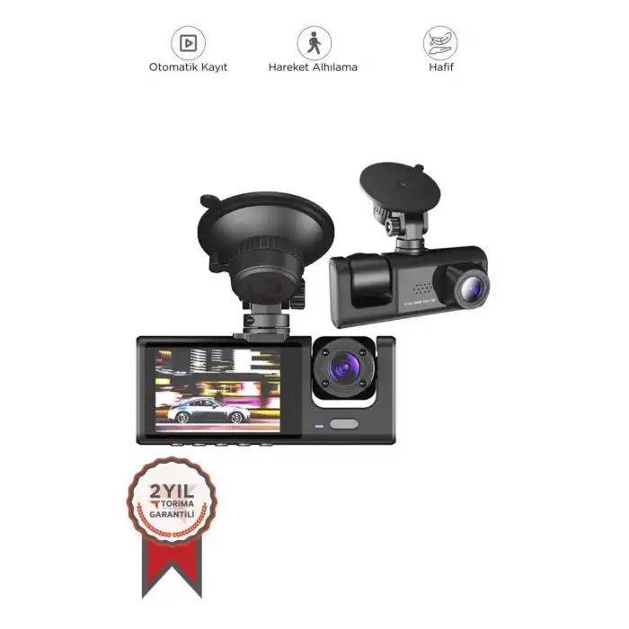 TA-01 Siyah 1080p Araç içi 3 Kameralı Lcd Ekranlı Gece Görüşlü , G-sensör , Geri Görüş Kamera