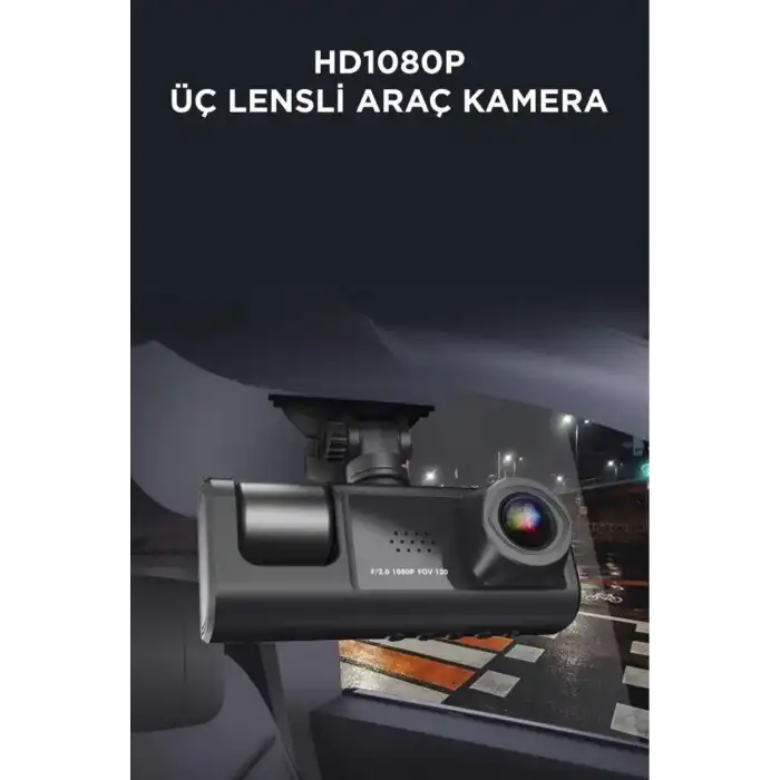 TA-01 Siyah 1080p Araç içi 3 Kameralı Lcd Ekranlı Gece Görüşlü , G-sensör , Geri Görüş Kamera