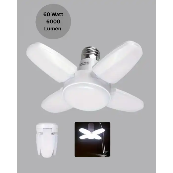 Tasarruflu Pervane LED Ampül 4 Kollu 60 Watt Geniş Alan Aydınlatma