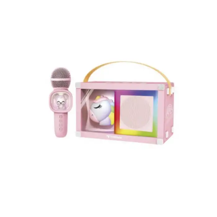 Taşınabilir Rgb Işılı Sevimli Figürlü Mikrofonlu Karaoke Bluetooth Hoparlör Pembe