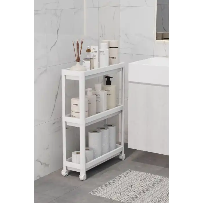 Tekerlekli 3 Katlı Çok Amaçlı Raf Ünitesi - Banyo Mutfak Düzenleyici Organizer Raf