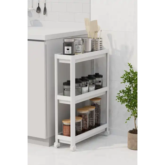 Tekerlekli 3 Katlı Çok Amaçlı Raf Ünitesi - Banyo Mutfak Düzenleyici Organizer Raf