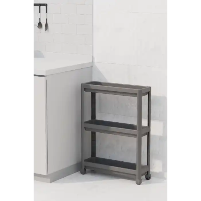 Tekerlekli 3 Katlı Çok Amaçlı Raf Ünitesi - Banyo Mutfak Düzenleyici Organizer Raf